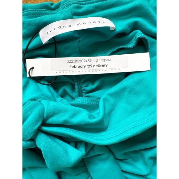 NWT Susana Monaco Center Gathered Tie With Slit Dress Teal St. Tropez Small - Picture 7 of 8